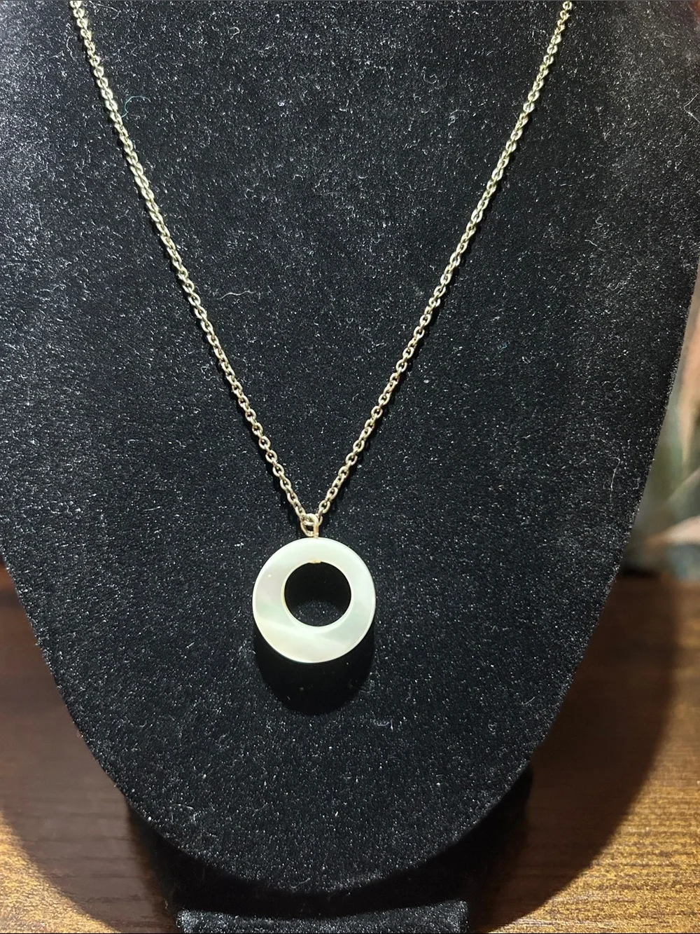 Minimalist White Ring Pendant Necklace on Silver Chain